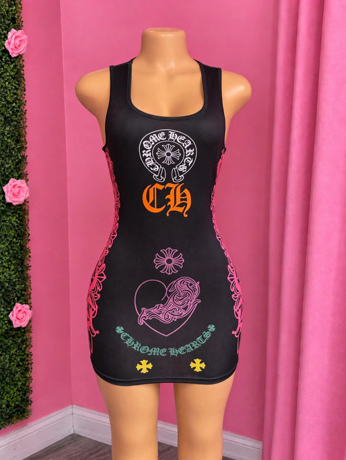 AFTER MIDNIGHT black graphic mini dress on mannequin