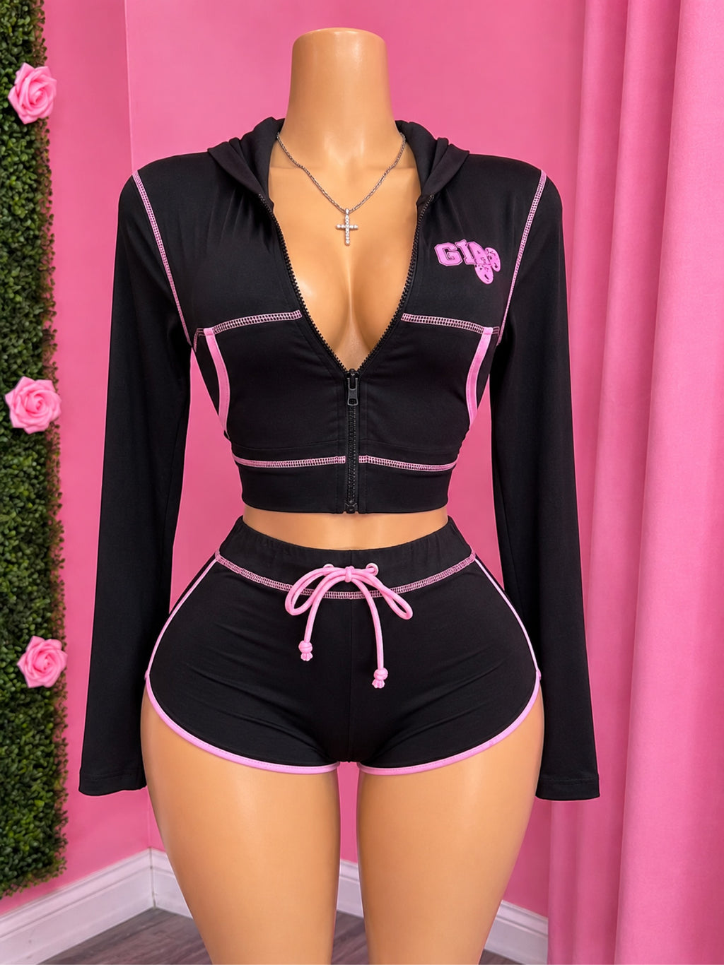 CHERRY ON TOP black Gia jacket two-piece set front on mannequin