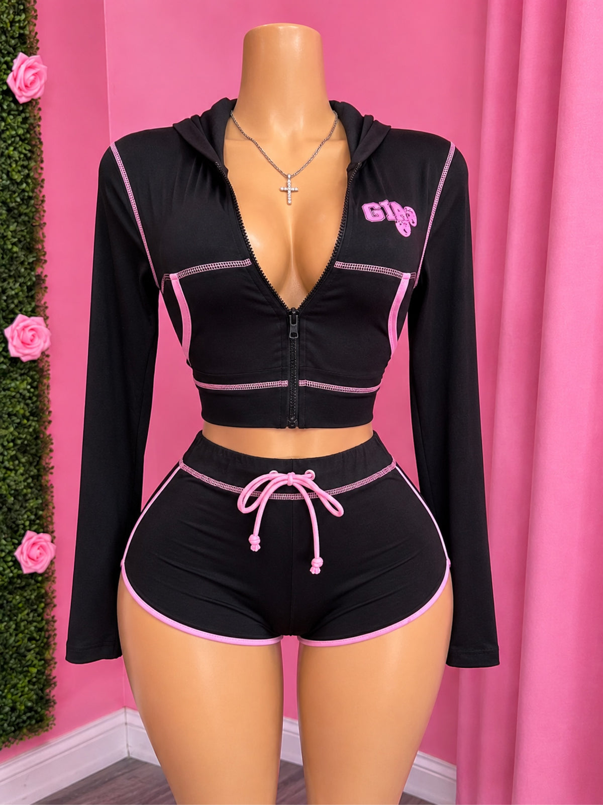 CHERRY ON TOP black Gia jacket two-piece set front on mannequin