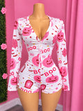 BOO black rhinestone romper onesie on mannequin, front view