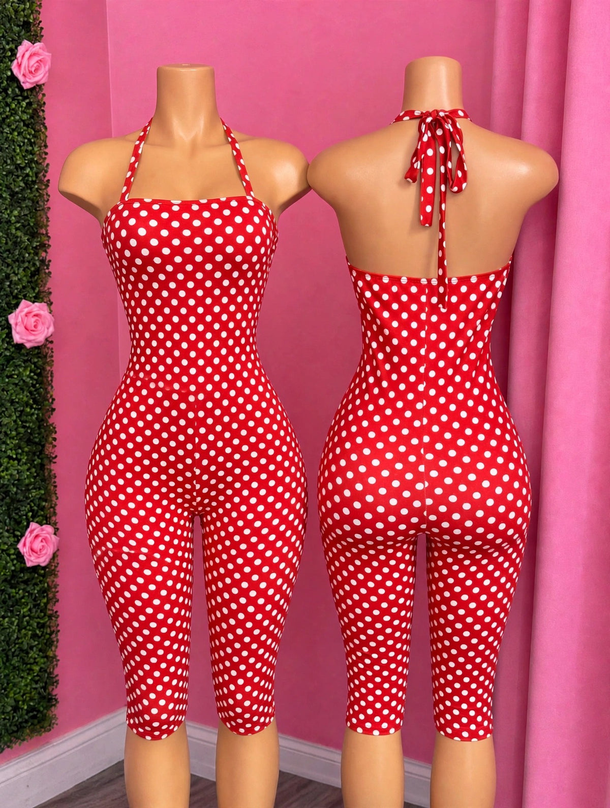 In The Spotlight — In The Spotlight is a red and white polka dot romper that's pure vintage glam with a modern twist