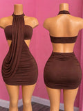 Mocha — Mocha is a stunning brown drape-style dress that flows beautifully