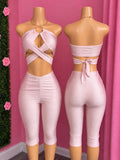 Soft Girl Era — This pink satin two-piece capri set is pure luxury